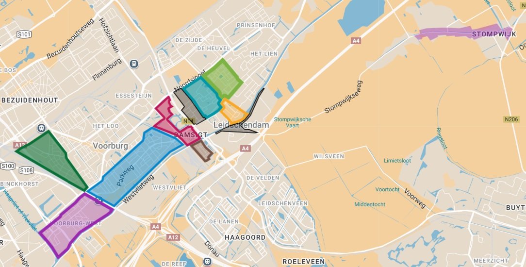 Kaart met wijken en buurten die in 2040-2050 starten met aardgasvrij worden