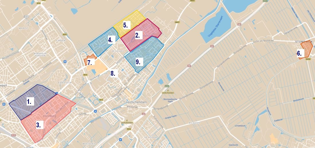 Kaart met wijken en buurten die in 2030-2040 starten met aardgasvrij worden