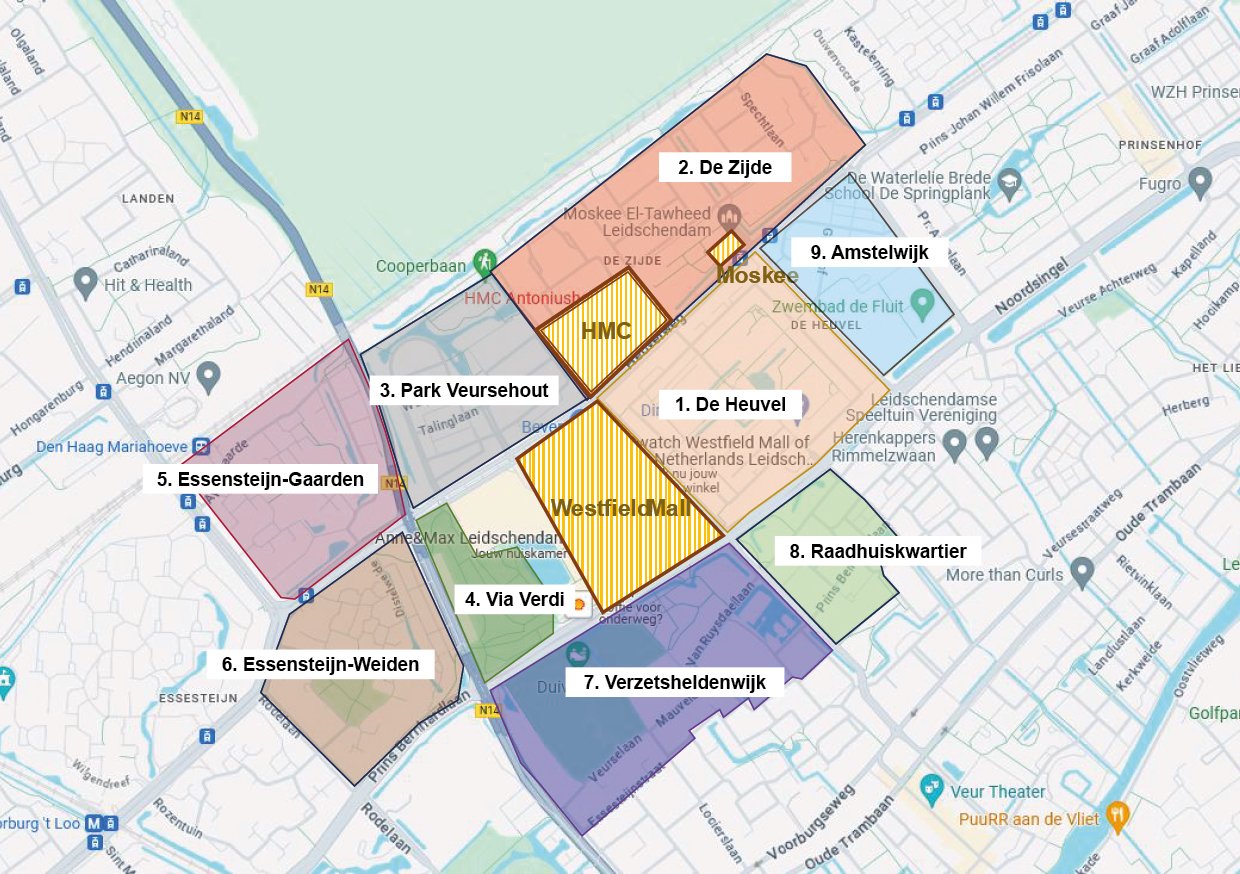 Plattegrond wijken rondom de Mall